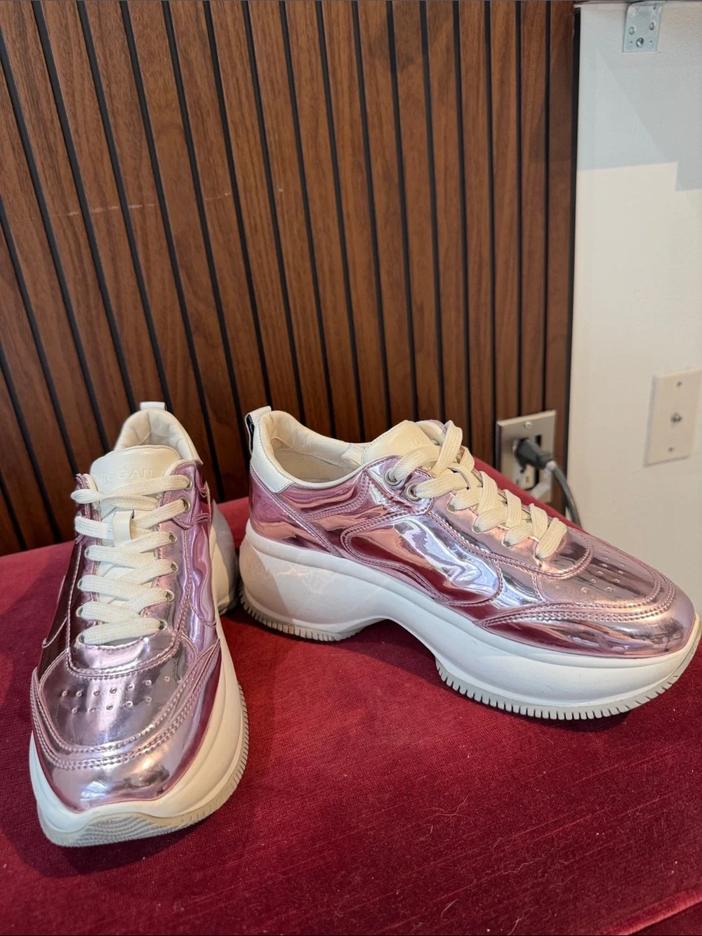 Hogan Metallic Pink Rose Gold Chunky Platform Sneakers EU 38